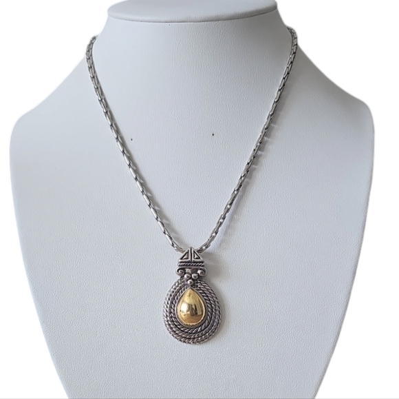 Retired Premier Designs Silver & Gold Two Tone Pendant Necklace - Picture 9 of 9